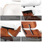 Asukale Top Grain Leather, Mid Century Chaise Lounge Chair and Ottoman, Modern Chair Classic Design, Heavy Duty Base Support for Living Room Study Lounge Office, Palisander-White Gronata