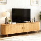 OneBlis 70" Mid Century Modern TV Stand, Wood TV Consoles with Sliding Doors and Power Outlet, Entertainment Center with Adjustable Shelves, Fluted TV Stands for Living Room, Walnut Gronata