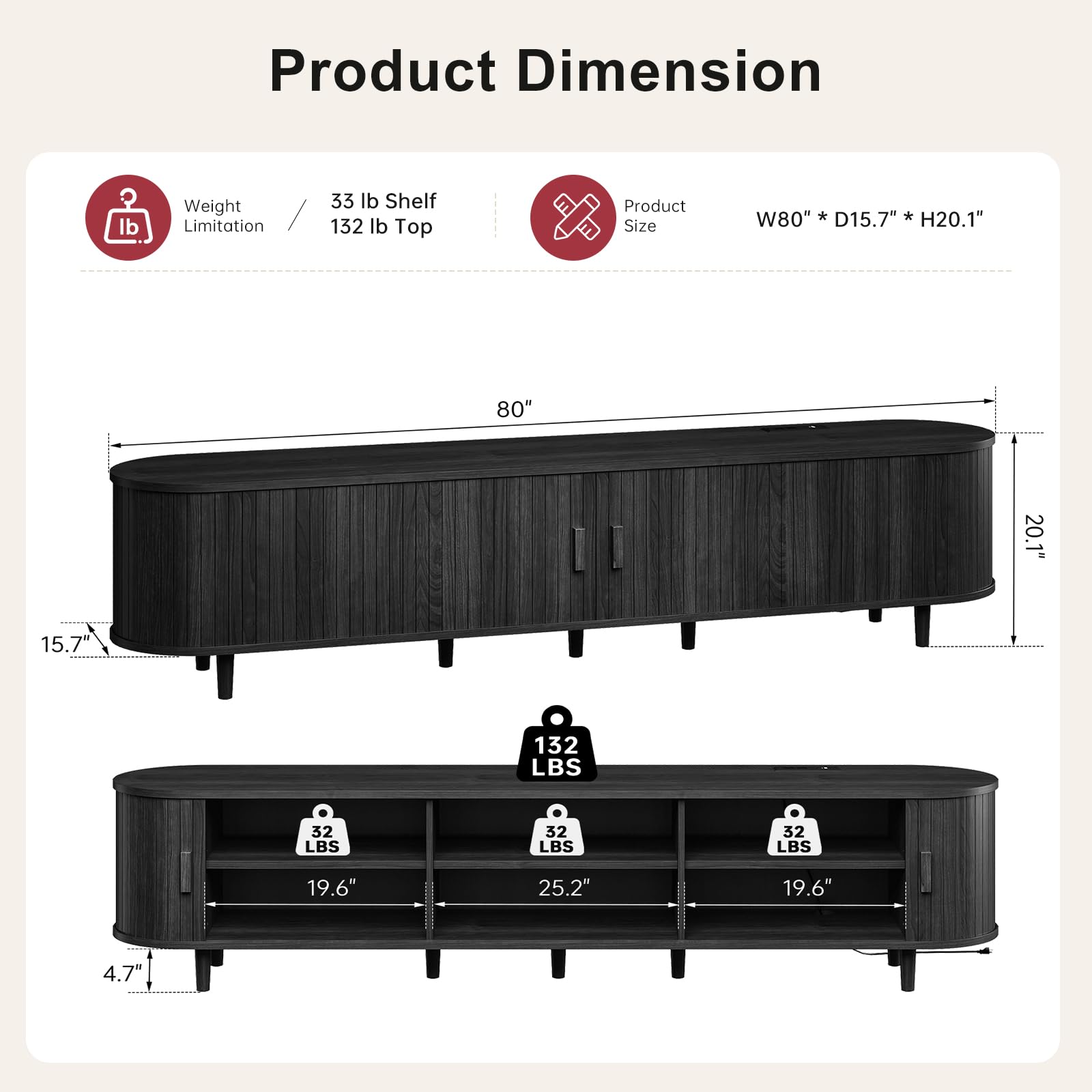 OneBlis 70" Mid Century Modern TV Stand, Wood TV Consoles with Sliding Doors and Power Outlet, Entertainment Center with Adjustable Shelves, Fluted TV Stands for Living Room, Walnut Gronata