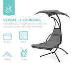 Best Choice Products Outdoor Hanging Curved Steel Chaise Lounge Chair Swing w/Built-in Pillow and Removable Canopy - Navy Blue Gronata