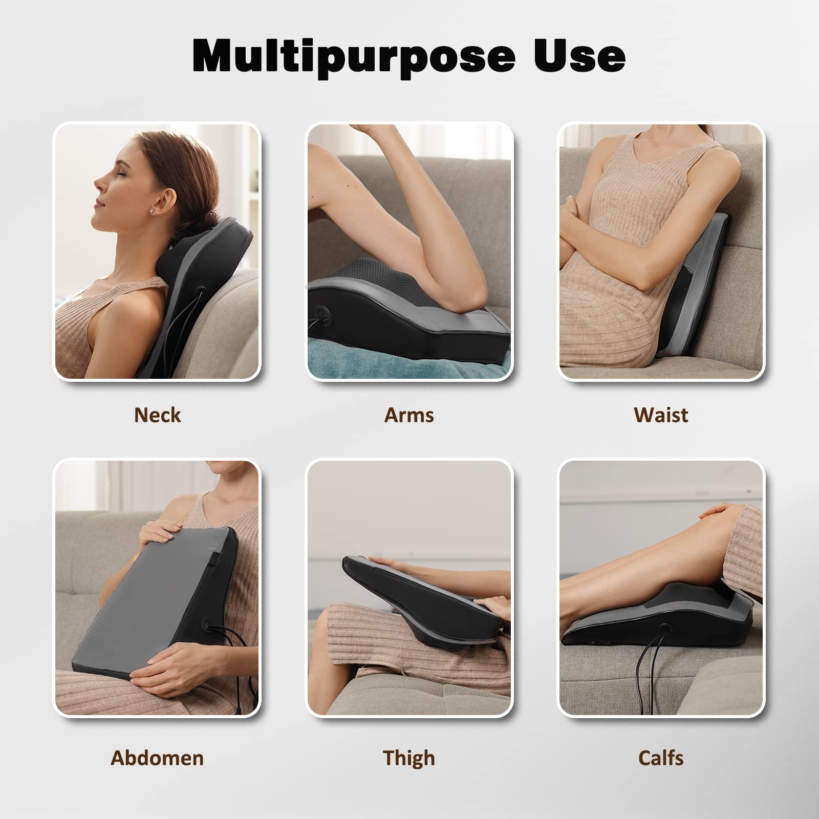 Boriwat Back Massager with Heat, 3D Kneading Massage Pillow for Back, Neck, Shoulder, Leg Pain Relief Deep Tissue, Gifts for Women Men Mom Dad Gronata