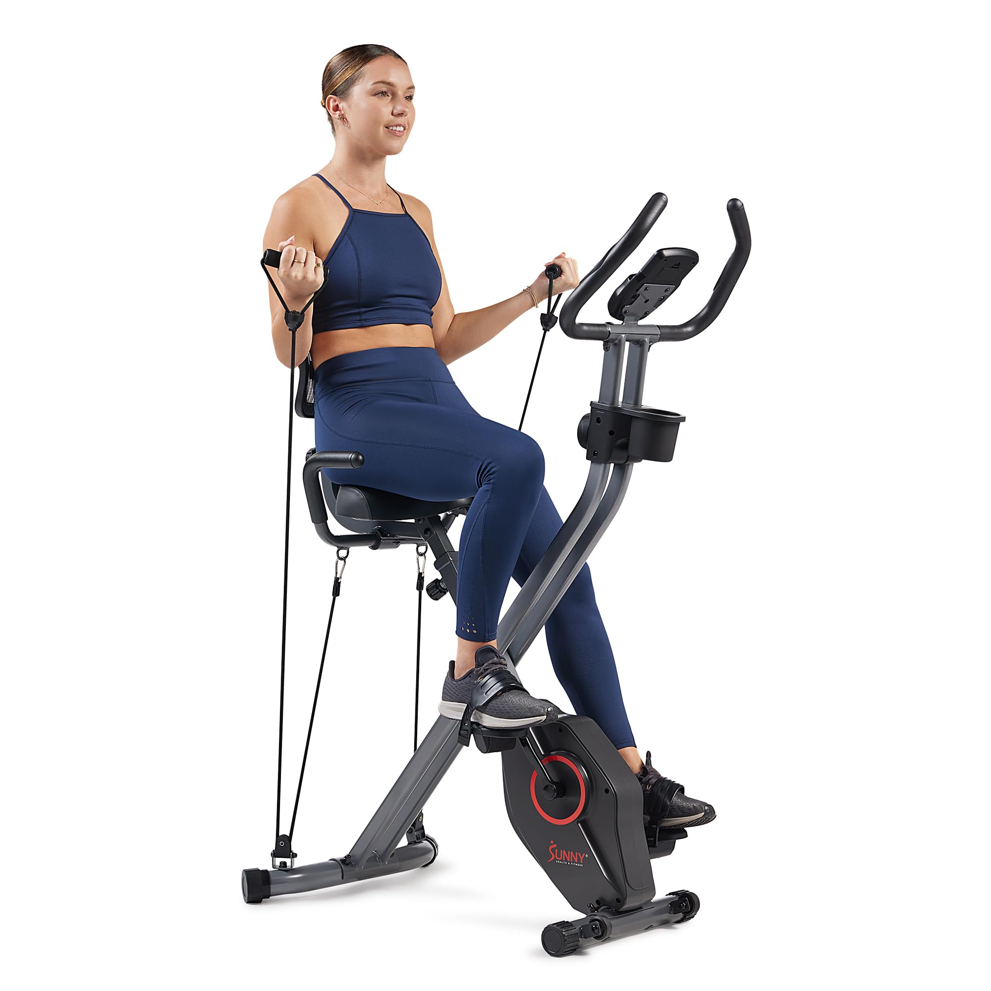 Sunny Health & Fitness Foldable Magnetic Stationary Exercise X-Bike Pro, 300 LB Capacity, Low-Impact, 14-Level Resistance, Ergonomic Support, SunnyFit App Enhanced Connectivity - SF-B223012 Gronata