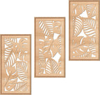 IARTTOP Large Boho Mid-century Modern Wood Wall Art 16x32 Inch Framed Green Abstract Leaf Wooden Wall Decor Bohemian Minimalist Geometric Wall Art Decor for Bedroom Living Room Office Set of 3 Gronata