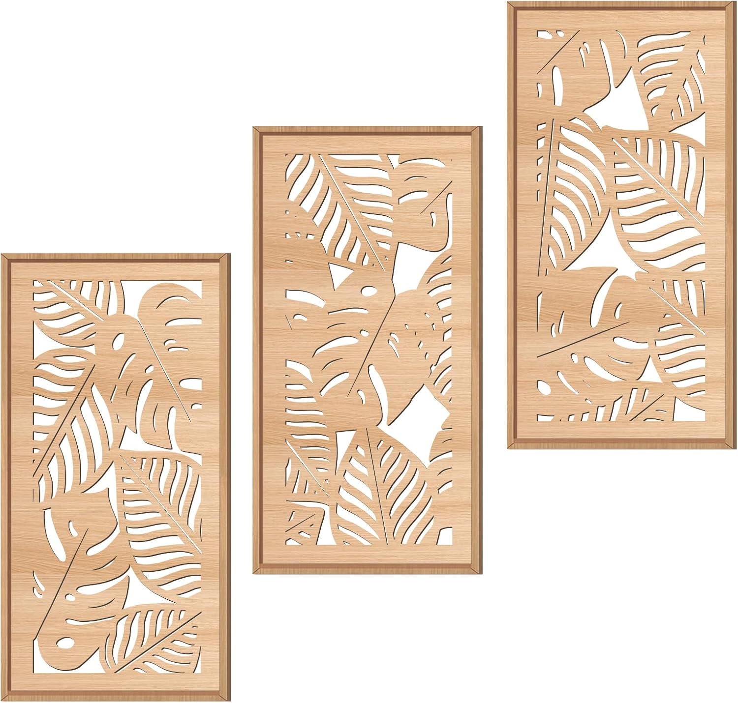 IARTTOP Large Boho Mid-century Modern Wood Wall Art 16x32 Inch Framed Green Abstract Leaf Wooden Wall Decor Bohemian Minimalist Geometric Wall Art Decor for Bedroom Living Room Office Set of 3 Gronata