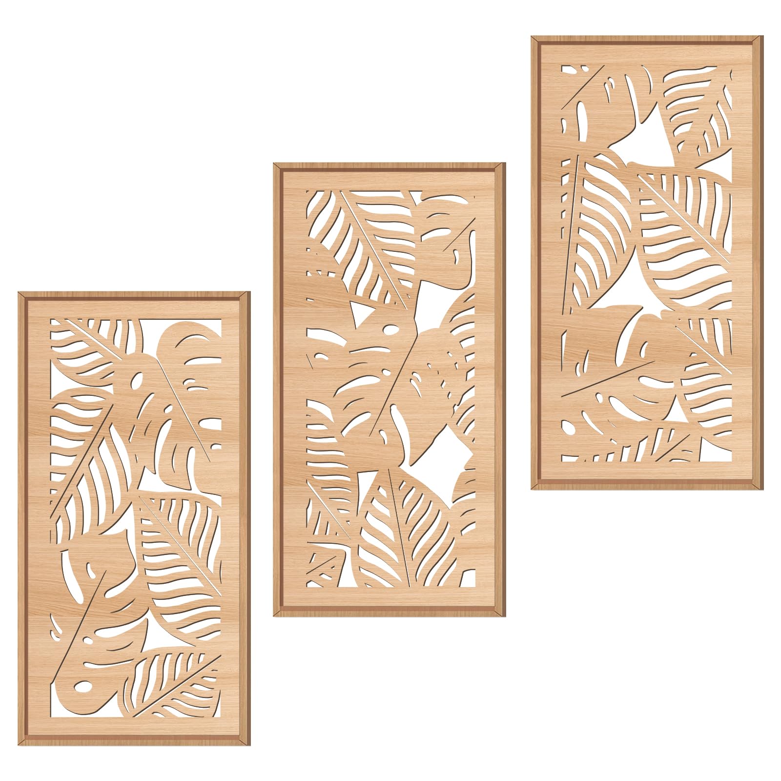 IARTTOP Large Boho Mid-century Modern Wood Wall Art 16x32 Inch Framed Green Abstract Leaf Wooden Wall Decor Bohemian Minimalist Geometric Wall Art Decor for Bedroom Living Room Office Set of 3 Gronata