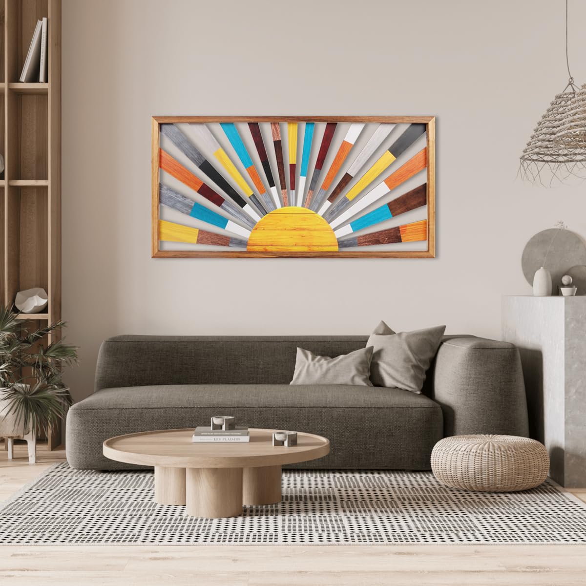 IARTTOP Large Boho Mid-century Modern Wood Wall Art 16x32 Inch Framed Green Abstract Leaf Wooden Wall Decor Bohemian Minimalist Geometric Wall Art Decor for Bedroom Living Room Office Set of 3 Gronata