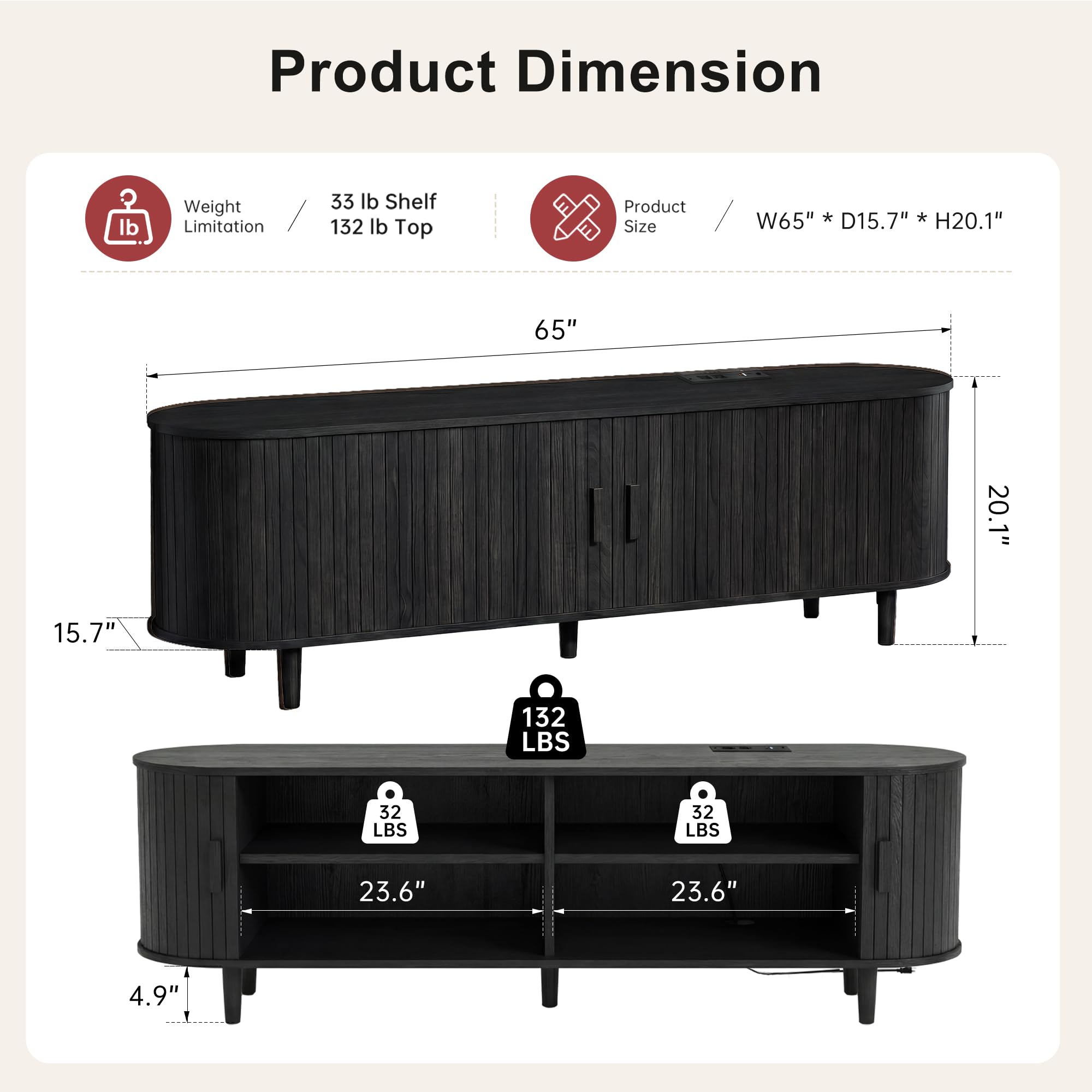 OneBlis 70" Mid Century Modern TV Stand, Wood TV Consoles with Sliding Doors and Power Outlet, Entertainment Center with Adjustable Shelves, Fluted TV Stands for Living Room, Walnut Gronata
