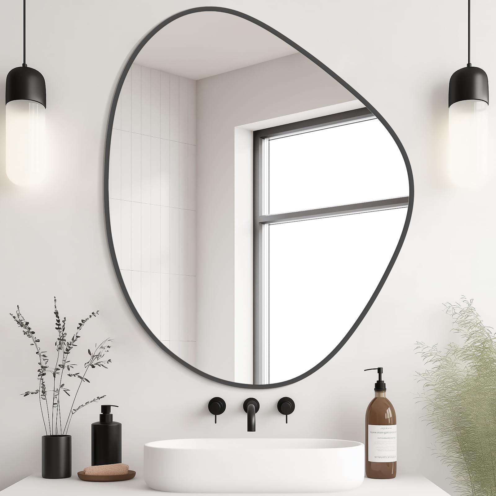 WallBeyond Asymmetrical Mirror, Irregular Mirror Full Length, Boho Wall Mirrors Decorative for Bedroom Living Room Entryway Hall, Mid Century Modern Decor 48" H x 22" W Gronata
