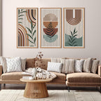 IARTTOP Large Boho Mid-century Modern Wood Wall Art 16x32 Inch Framed Green Abstract Leaf Wooden Wall Decor Bohemian Minimalist Geometric Wall Art Decor for Bedroom Living Room Office Set of 3 Gronata