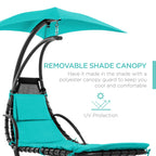 Best Choice Products Outdoor Hanging Curved Steel Chaise Lounge Chair Swing w/Built-in Pillow and Removable Canopy - Navy Blue Gronata