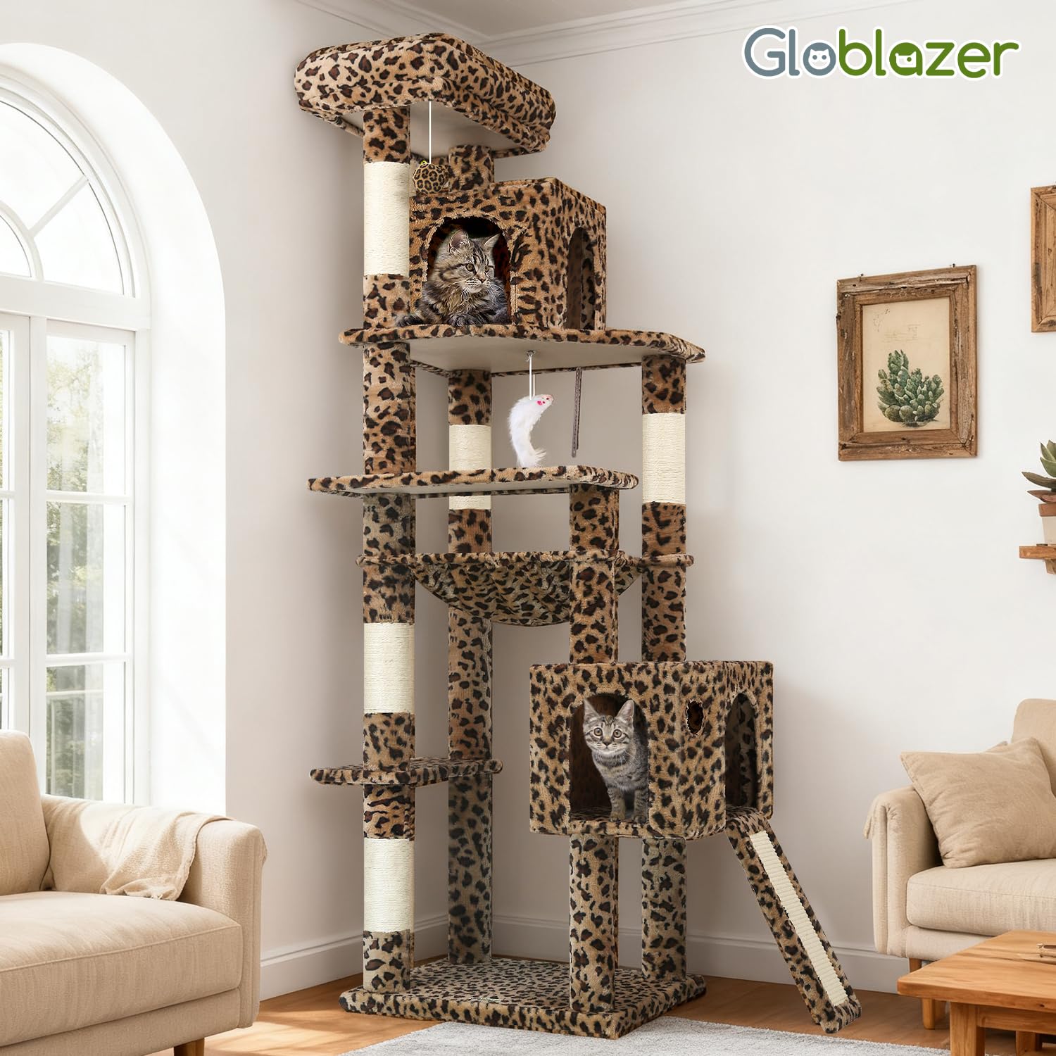 Globlazer Heavy Duty Cat Tree, 70 inch Sturdy Cat Tree for Indoor Cats Extra Large Cat Tower with Scratching Post, Hammock, Cat Condo for Adult Cats Kittens, F70 Pro, Light Grey Gronata