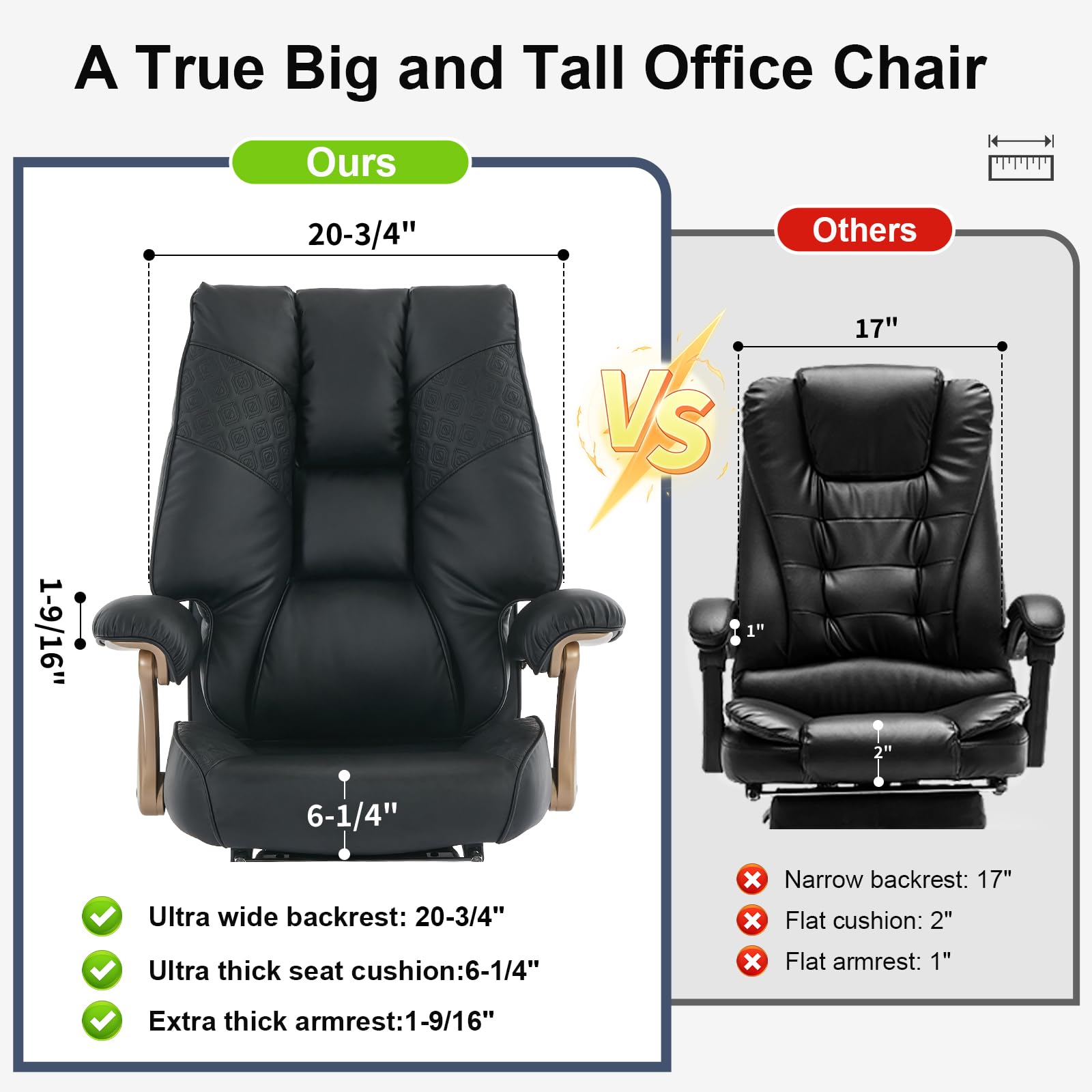 EXCEBET Big and Tall Executive Office Chair with Footrest, 400LBS Capacity Ergonomic High-Back Desk Office Chair with Lumbar Support, Padded Armrests & Thick Cushion, White PU Leather Chairs Gronata