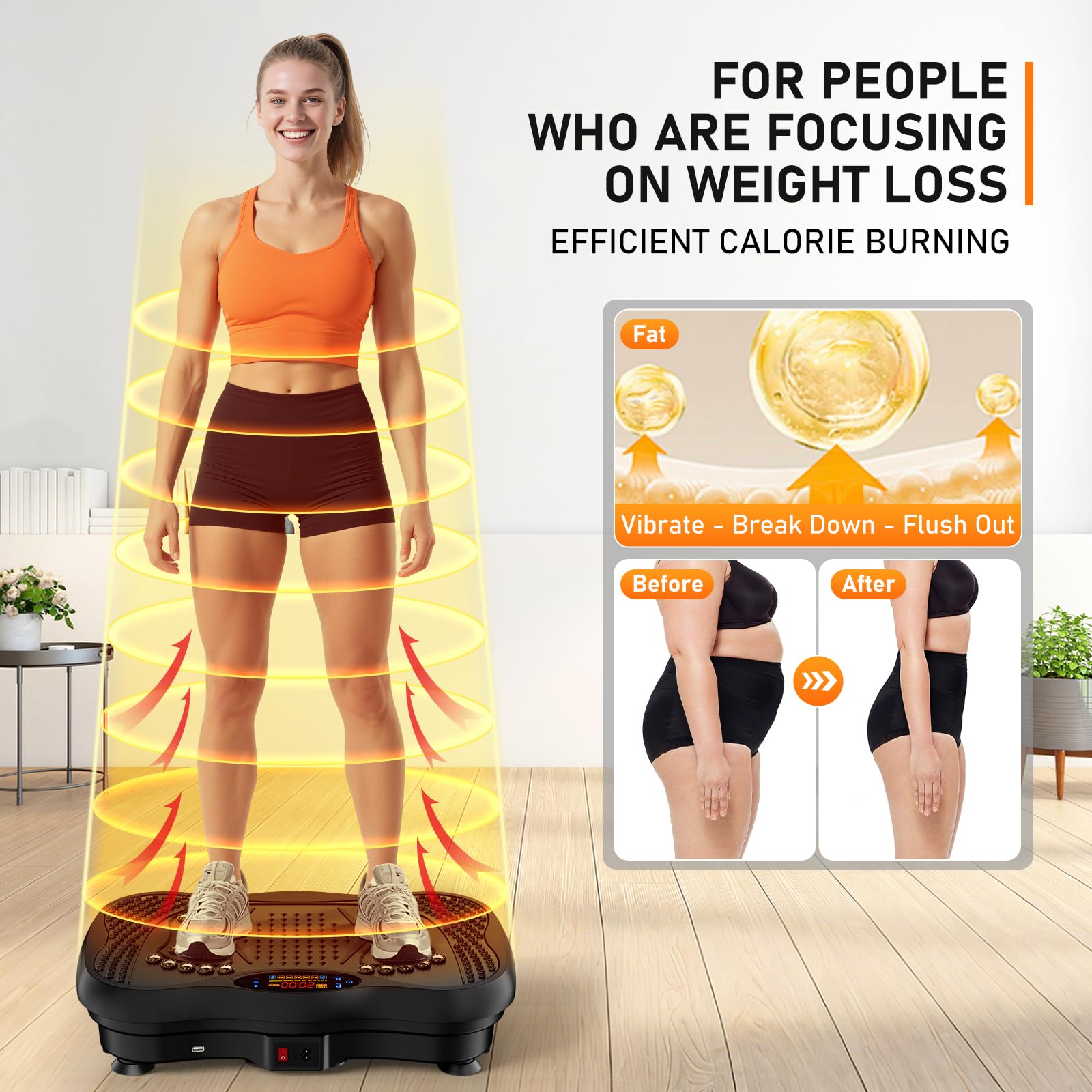 GLYLF Vibration Plate Exercise Machine, 130 Levels Full Body Workout Vibrating Plate for Lymphatic Drainage Weight Loss, 450 Lbs Capacity Shake Platform with Resistance Bands Bluetooth for Women Men Gronata