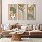 IARTTOP Large Boho Mid-century Modern Wood Wall Art 16x32 Inch Framed Green Abstract Leaf Wooden Wall Decor Bohemian Minimalist Geometric Wall Art Decor for Bedroom Living Room Office Set of 3 Gronata