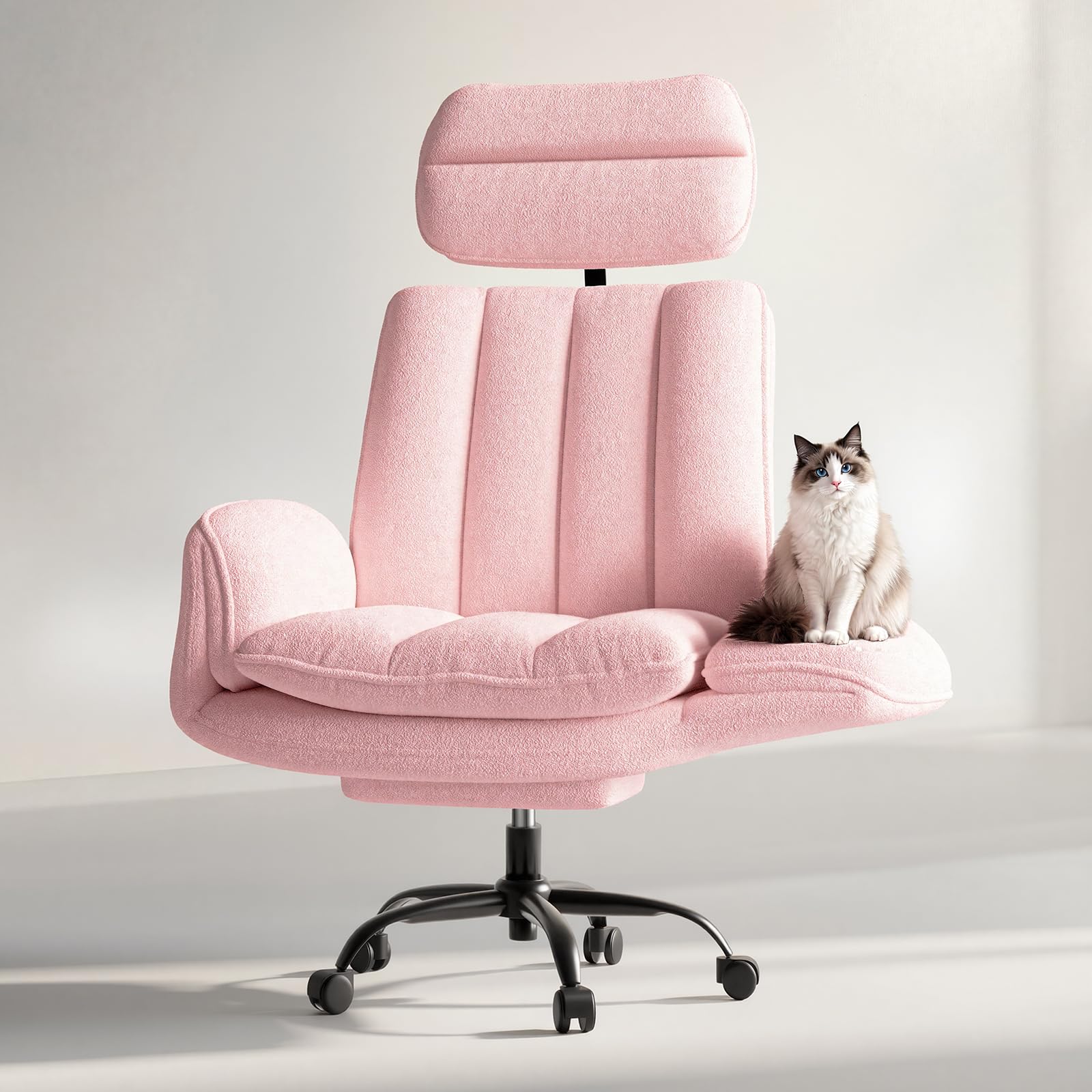 HOMRELEXA Criss Cross Office Chair with Armrests & Wheels, Comfy Velvet Vanity Chair, Ergonomic Executive Gaming Computer Chairs with Foot Rest, Wide Seat Reclining Desk Chair, White Gronata