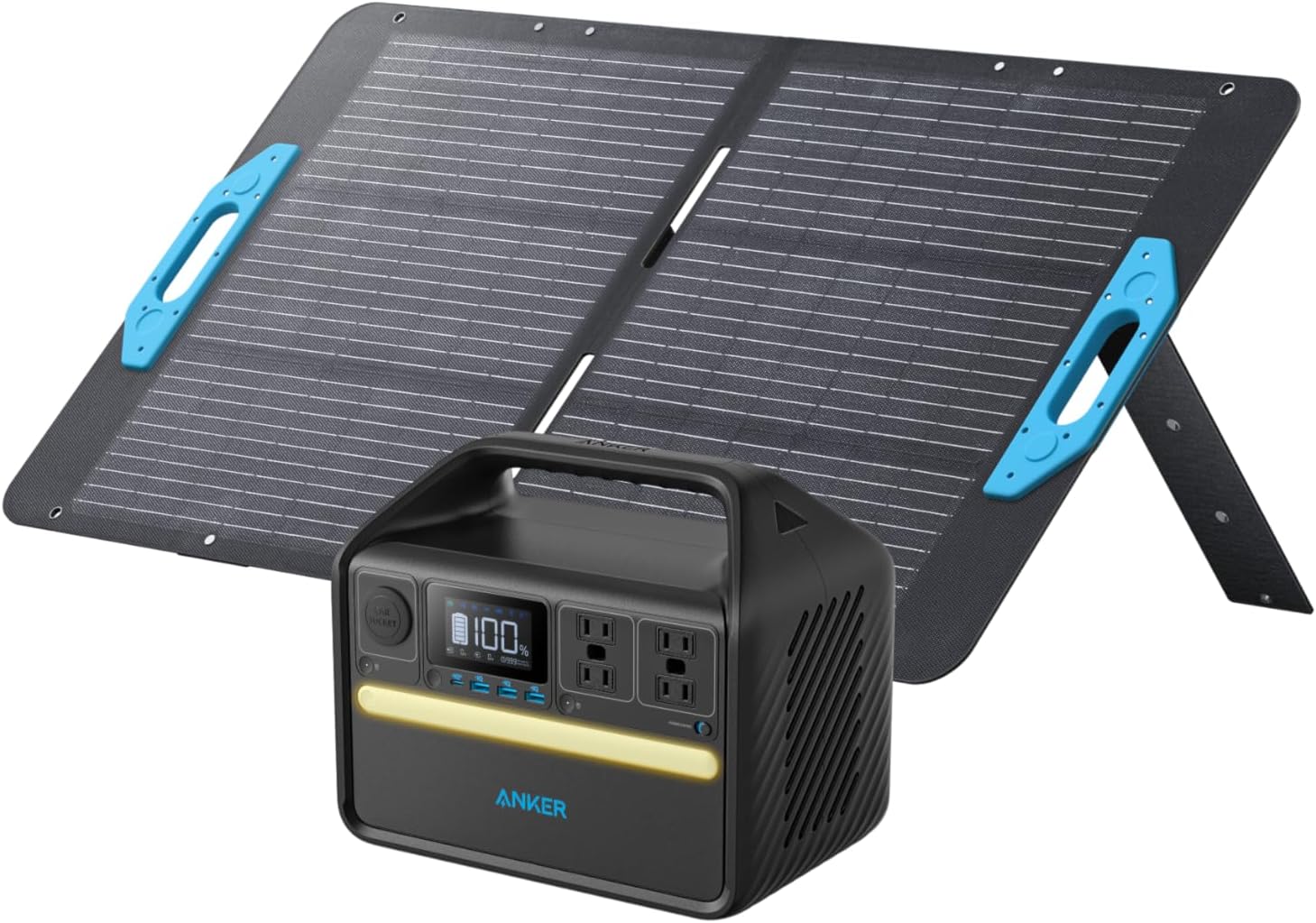 Anker 535 Solar Generator, Powerhouse 512Wh with 100W Solar Panel, Power Station with LiFePO4, 4 * 110V AC Outlets, 60W USB-C PD Output, LED Light for Outdoor Camping, RV, Power Outage(Anker Solix) Gronata