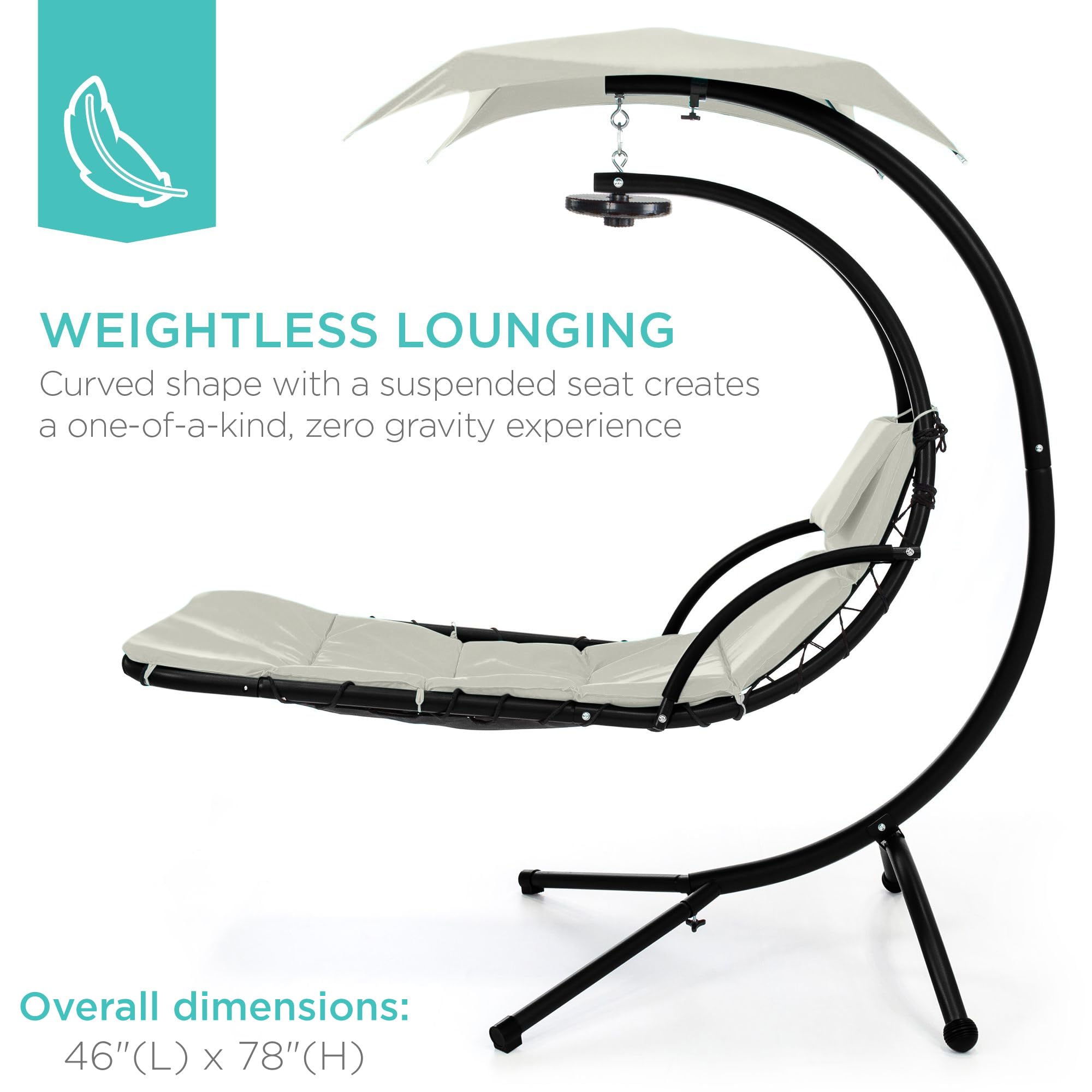 Best Choice Products Outdoor Hanging Curved Steel Chaise Lounge Chair Swing w/Built-in Pillow and Removable Canopy - Navy Blue Gronata