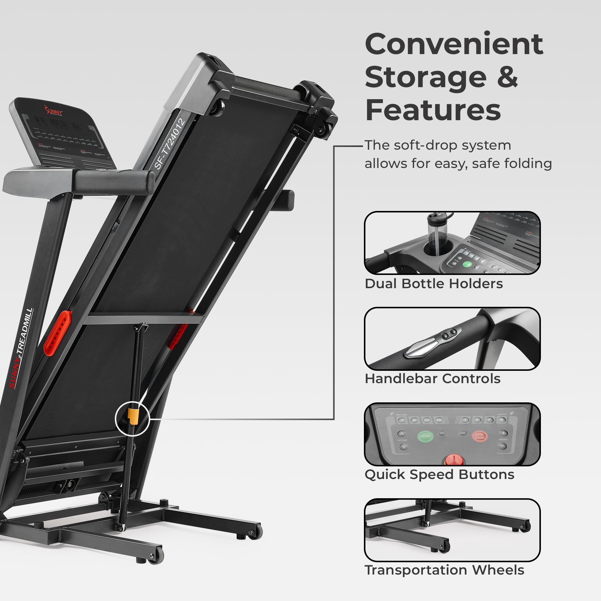 Sunny Health & Fitness Active 400 Smart Auto Incline Treadmill – Foldable Running Machine w/Bluetooth, Wi-Fi, 12% Incline, Shock Absorption & SunnyFit Fitness App - SF-T724012 Gronata