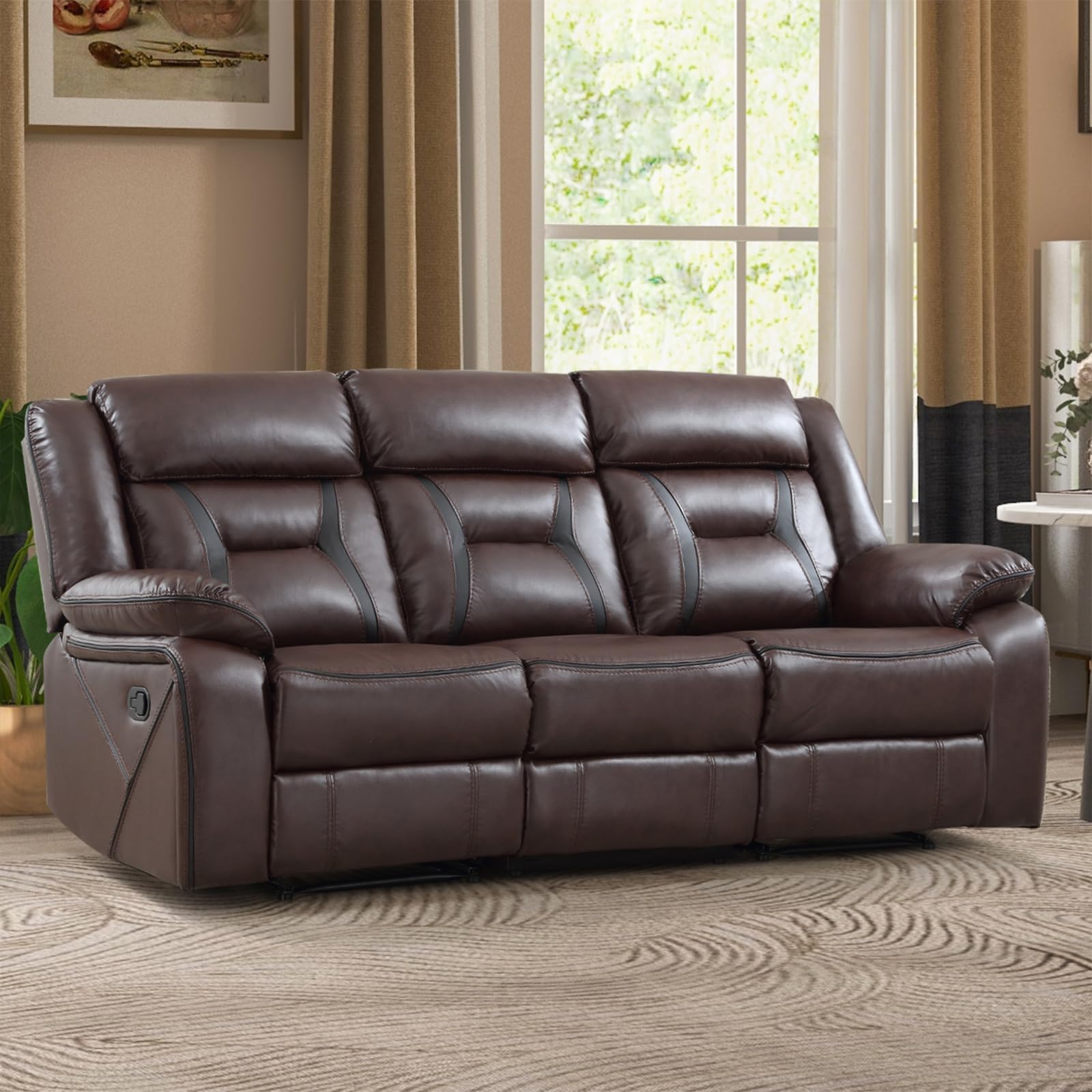 EBELLO Faux Leather Recliner Sofa Furniture Set for Living Room, 2 Recliner Chairs, 3 Seat Reclining Sofa Couch Set for Meeting Room, Brown Gronata