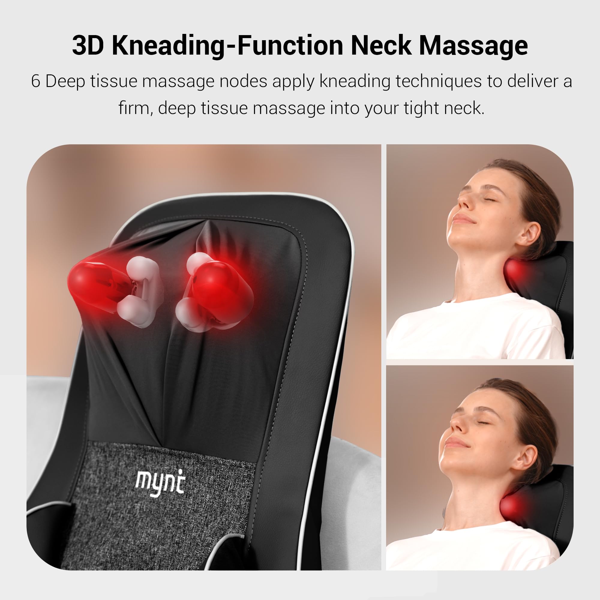 Mynt FSA Eligible HSA Approved Shiatsu Neck and Back Massager for Chair with 10 Deep Kneading Nodes, 2D & 3D Back Massage with Heat, Portable Spot Massage Chair Pad (Black) Gronata