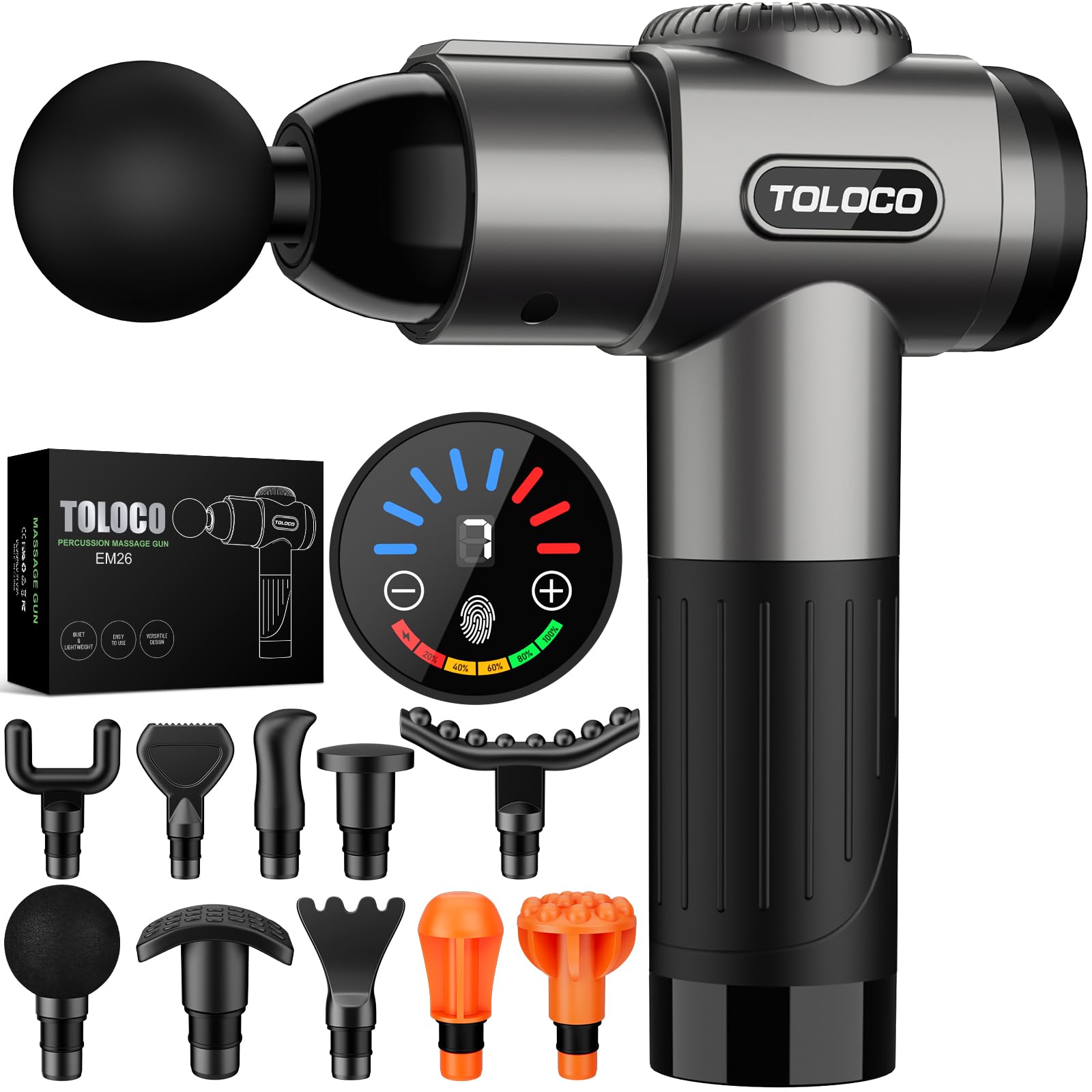 TOLOCO Massage Gun, Deep Tissue Back Massage for Athletes for Pain Relief, Percussion Massager with 10 Massages Heads & Silent Brushless Motor, Fathers Day Dad Gifts, Black Gronata