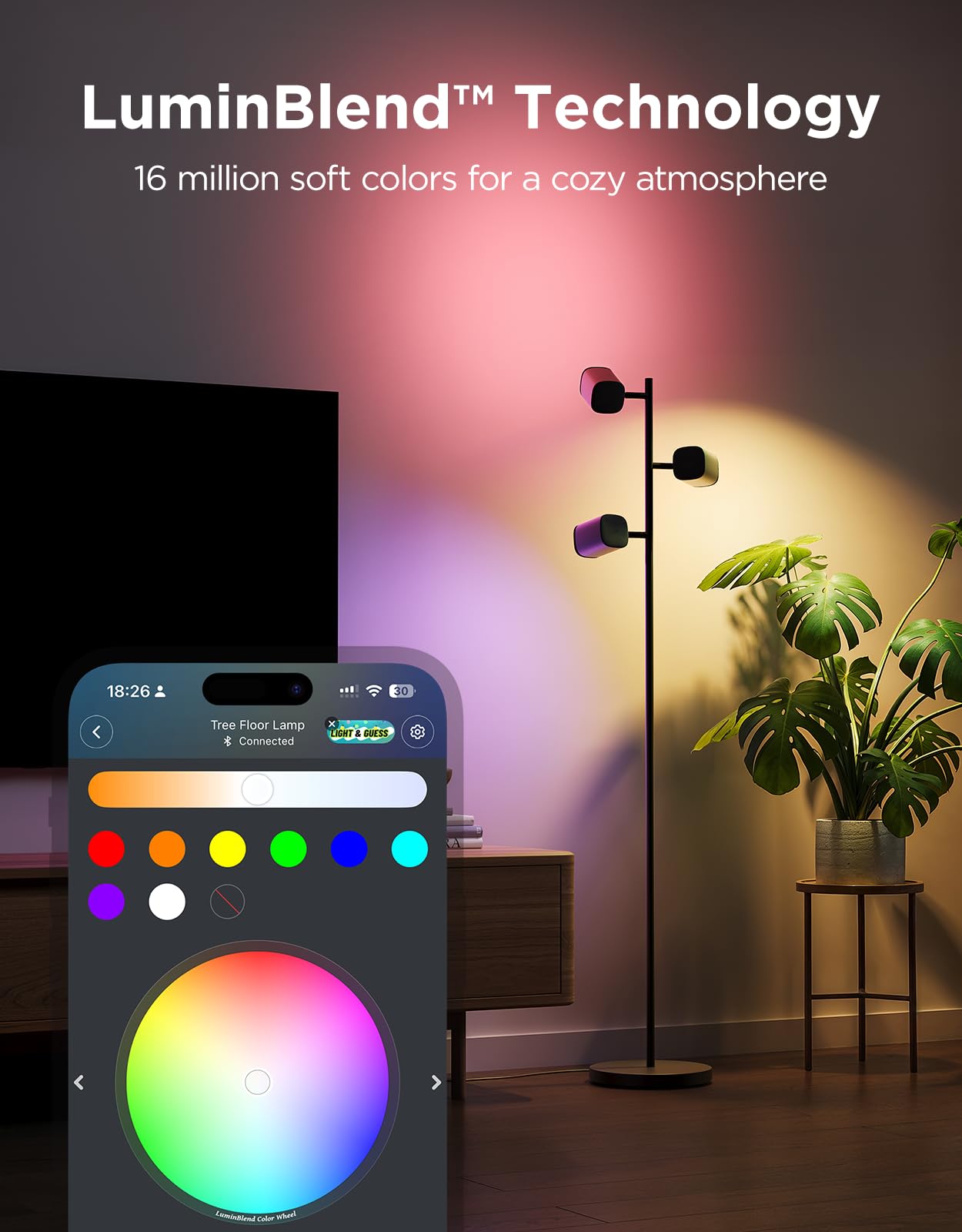 Govee Tree Floor Lamp Compatible with Matter, 3 Rotatable Lights with LuminBlend Technology, Standing Lamp with 64 Dynamic Scenes, Music Sync, Ideal Floor Lamp for Living Room, Bedroom, Office Gronata