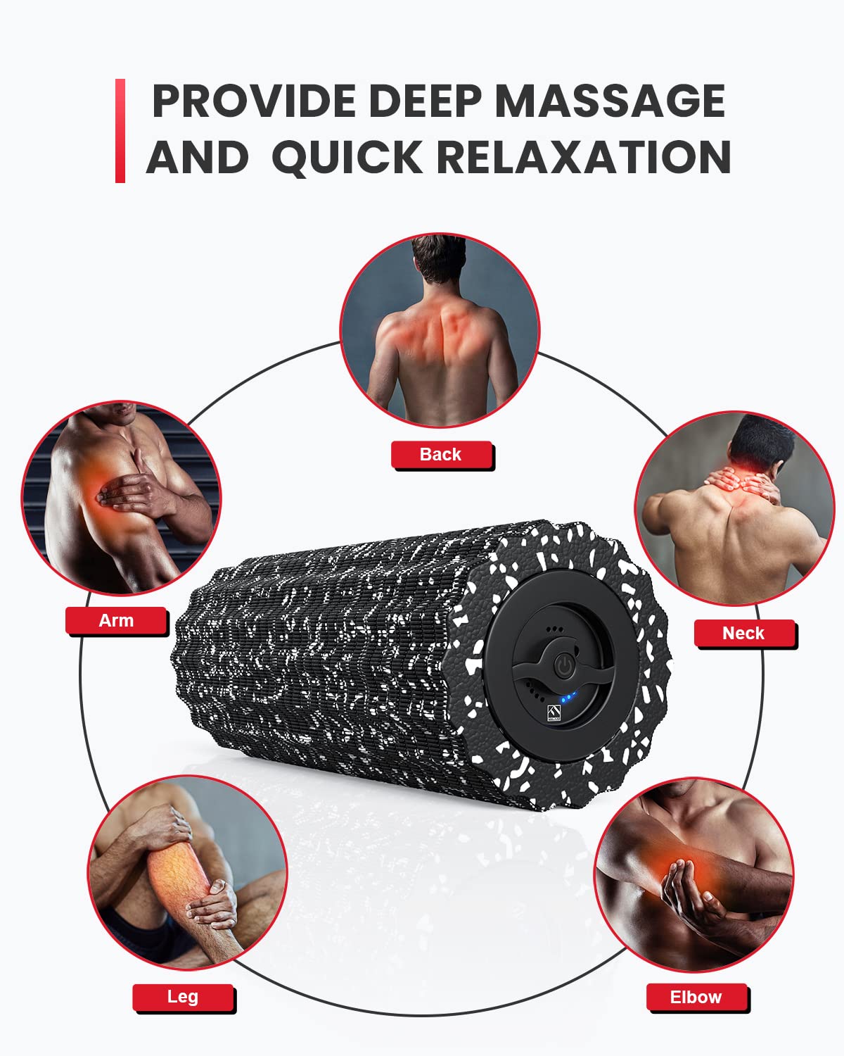 FITINDEX Vibrating Foam Roller for Back Pain, FSA&HSA Eligible, 5-Speed Muscle Massage, Exercise, Muscles Deep Tissue, Physical Therapy, Pilates, Yoga, Neck, Leg, Rechargeable, Travel Portable, Gray Gronata