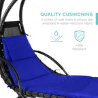 Best Choice Products Outdoor Hanging Curved Steel Chaise Lounge Chair Swing w/Built-in Pillow and Removable Canopy - Navy Blue Gronata