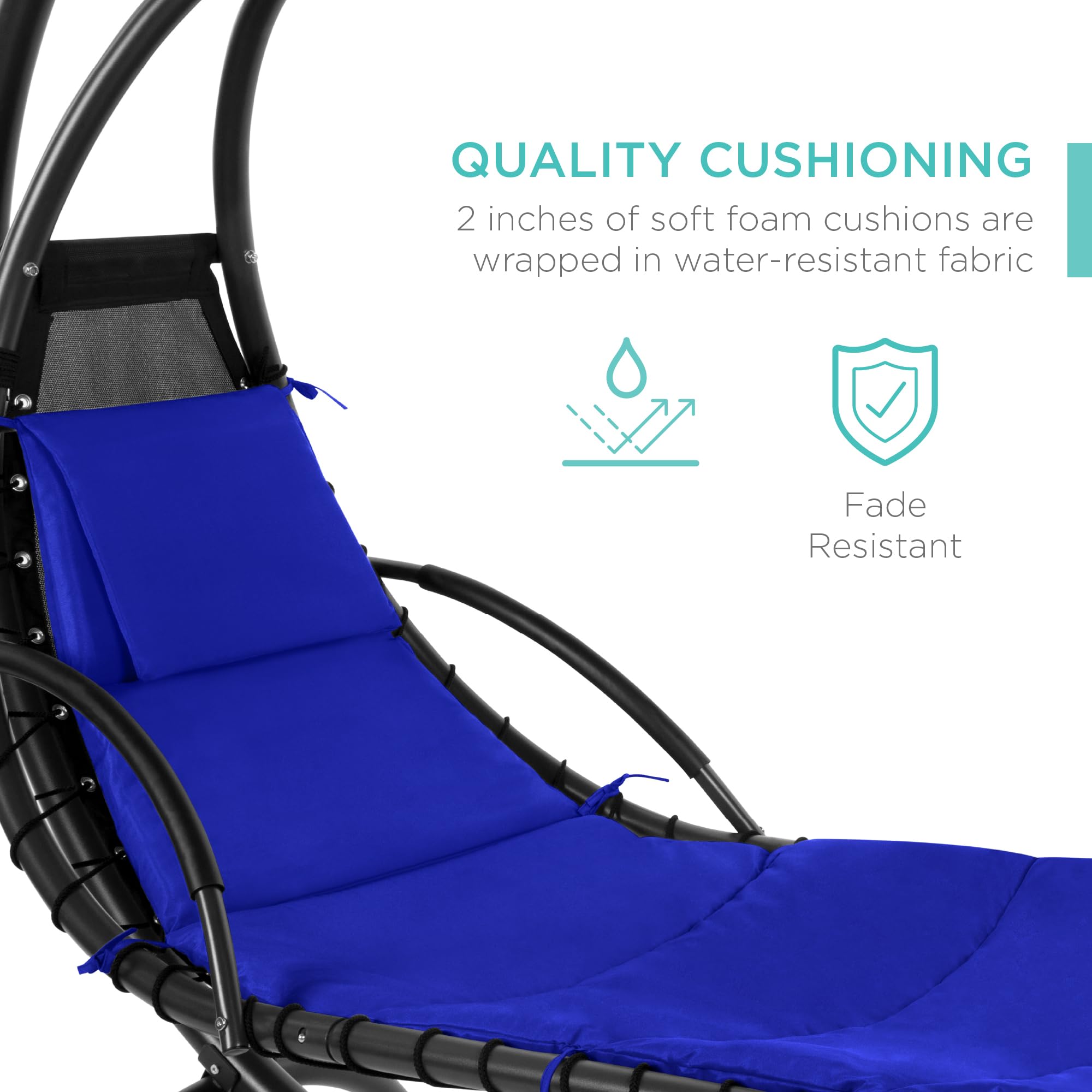 Best Choice Products Outdoor Hanging Curved Steel Chaise Lounge Chair Swing w/Built-in Pillow and Removable Canopy - Navy Blue Gronata