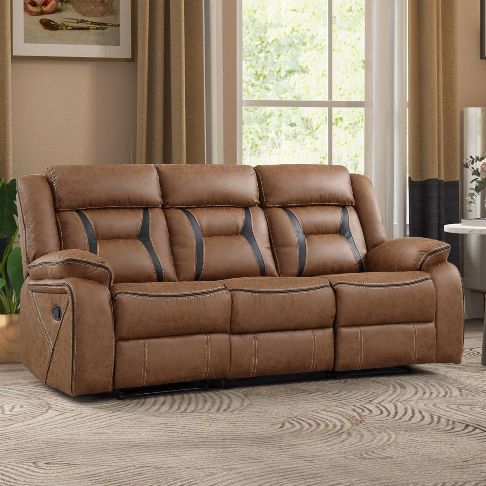 EBELLO Faux Leather Recliner Sofa Furniture Set for Living Room, 2 Recliner Chairs, 3 Seat Reclining Sofa Couch Set for Meeting Room, Brown Gronata