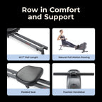 Sunny Health & Fitness Flip & Foldable Rowing Machine for Home w/Extended Slide Rail, Full-Body Workout, Low-Impact, Optional Extra Long Rail, Quiet Rail Cover, Water Motion and Free SunnyFit App Gronata