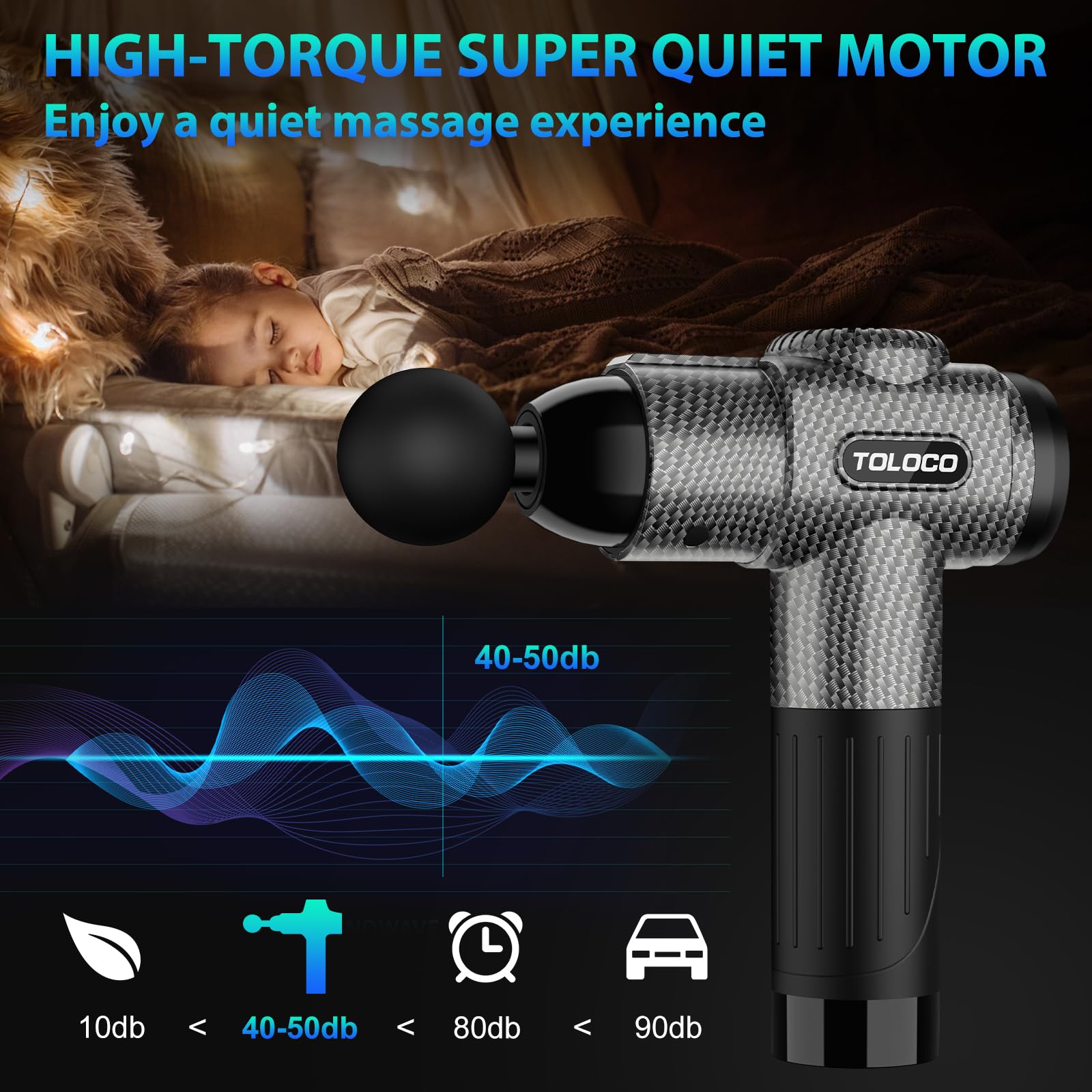 TOLOCO Massage Gun, Deep Tissue Back Massage for Athletes for Pain Relief, Percussion Massager with 10 Massages Heads & Silent Brushless Motor, Fathers Day Dad Gifts, Black Gronata