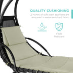 Best Choice Products Outdoor Hanging Curved Steel Chaise Lounge Chair Swing w/Built-in Pillow and Removable Canopy - Navy Blue Gronata
