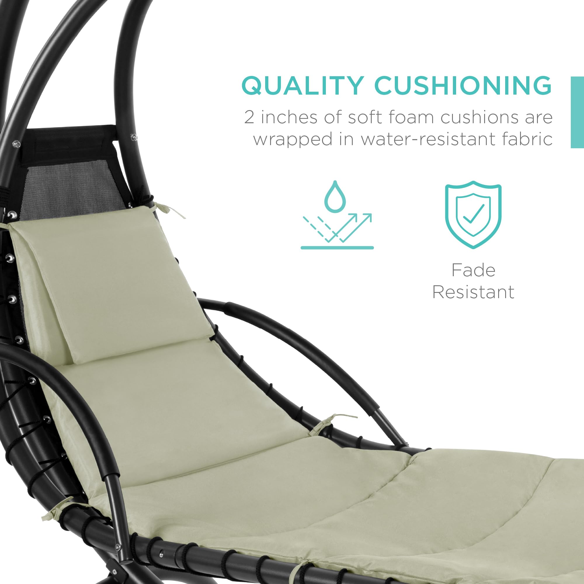 Best Choice Products Outdoor Hanging Curved Steel Chaise Lounge Chair Swing w/Built-in Pillow and Removable Canopy - Navy Blue Gronata