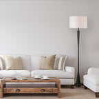 Globe Electric Novogratz x Globe Harrington 65" Floor Lamp, 2-Tone Faux Wood Base, White Fabric Shade, Socket Rotary Switch 67225 Gronata