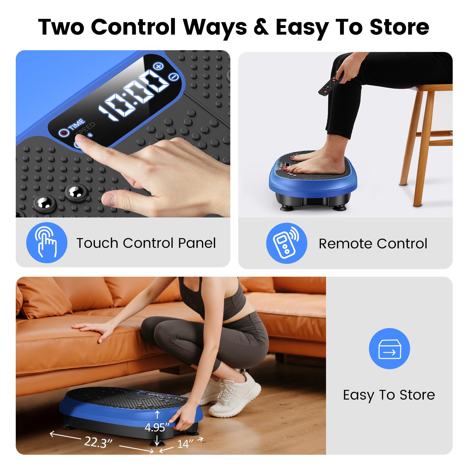 Vibration Plate Exercise Machine, Vibrating Fitness Platform for Lymphatic Drainage, Full Body Shaker Workout Equipment, Bluetooth Power Shaping Vibrate Plate, Board Sport for Home Exercise Gym, Blue Gronata
