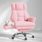 Big and Tall Office Chair, Flip Armrests for Pets & Cross Legged Sitting, Executive Ergonomic Computer Gaming Chair with Foot Rest, Teddy Fleece Wide Seat Reclining Desk Chair, White Vanity Chair Gronata