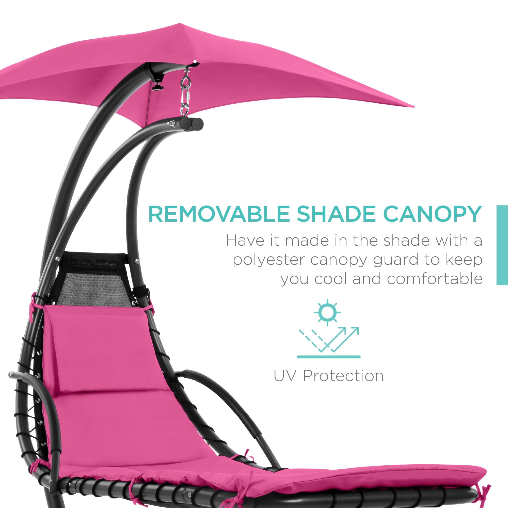 Best Choice Products Outdoor Hanging Curved Steel Chaise Lounge Chair Swing w/Built-in Pillow and Removable Canopy - Navy Blue Gronata