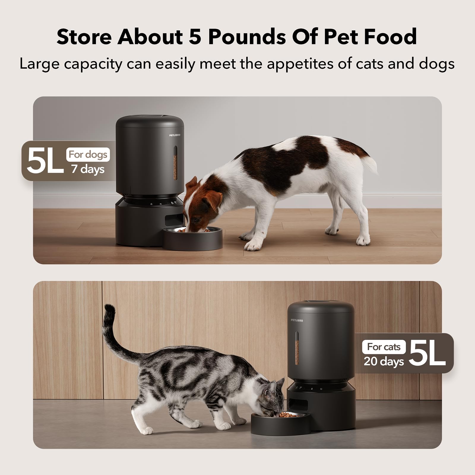 PETLIBRO Automatic Cat Feeder, 5G WiFi Automatic Dog Food Dispenser with Freshness Preservation, 5L Timed Pet Feeder with Low Food Sensor, Up to 10 Meals Per Day Gronata