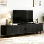 OneBlis 70" Mid Century Modern TV Stand, Wood TV Consoles with Sliding Doors and Power Outlet, Entertainment Center with Adjustable Shelves, Fluted TV Stands for Living Room, Walnut Gronata