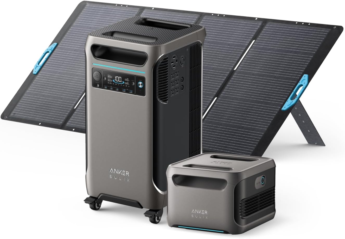 Anker SOLIX F3800 Portable Power Station and BP3800 Expansion Battery with 400W Solar Panel, 7.68kWh LiFePO4 Batteries, 6000W AC Output, Solar Generator for Home Backup, RVs, Emergencies&Power Outages Gronata