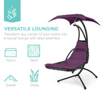 Best Choice Products Outdoor Hanging Curved Steel Chaise Lounge Chair Swing w/Built-in Pillow and Removable Canopy - Navy Blue Gronata