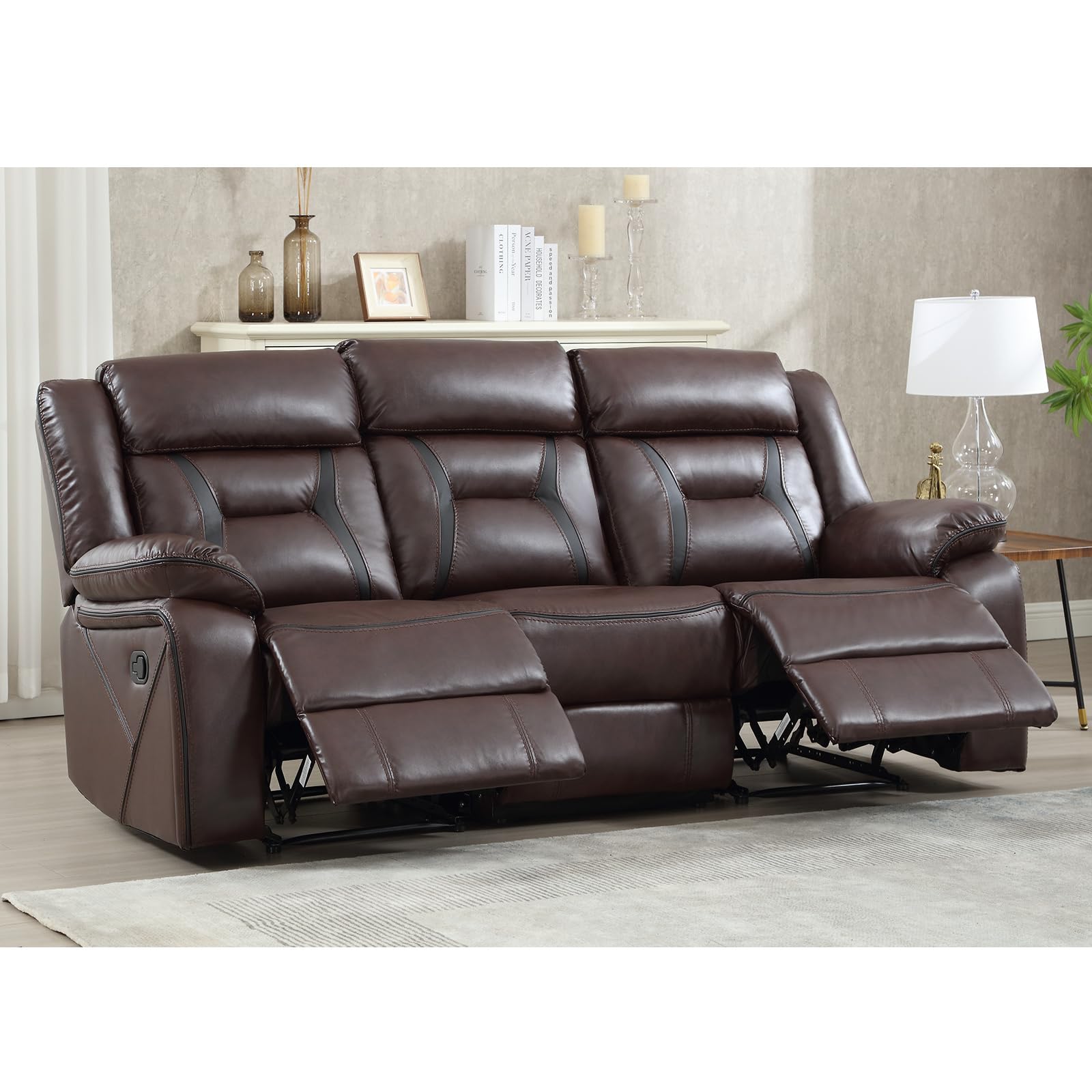 EBELLO Faux Leather Recliner Sofa Furniture Set for Living Room, 2 Recliner Chairs, 3 Seat Reclining Sofa Couch Set for Meeting Room, Brown Gronata
