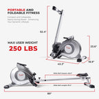 Sunny Health & Fitness Flip & Foldable Rowing Machine for Home w/Extended Slide Rail, Full-Body Workout, Low-Impact, Optional Extra Long Rail, Quiet Rail Cover, Water Motion and Free SunnyFit App Gronata
