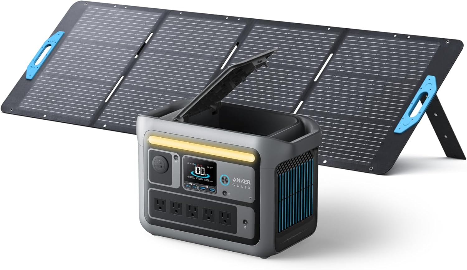 Anker SOLIX C800 Portable Power Station with 200W Solar Panels, 1200W (Peak 1600W) Solar Generator, Full Charge in 58 Min, 768Wh LiFePO4 Battery for Outdoor Camping, RVs, Road Trip, and Power Outages Gronata