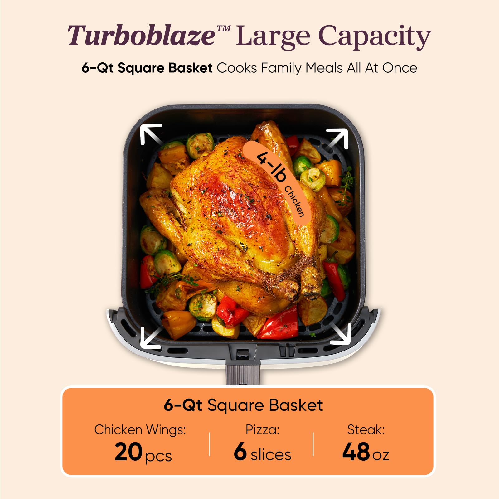 Cosori 9-in-1 TurboBlaze Air Fryer 6 Qt, PFAS-Free Ceramic Coating, 90°–450°F, Precise Heating for Even Results, Air Fry, Roast, Bake, Broil, Dry, Frozen, Proof, Reheat, Keep Warm, 120V, Dark Gray Gronata