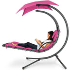 Best Choice Products Outdoor Hanging Curved Steel Chaise Lounge Chair Swing w/Built-in Pillow and Removable Canopy - Navy Blue Gronata