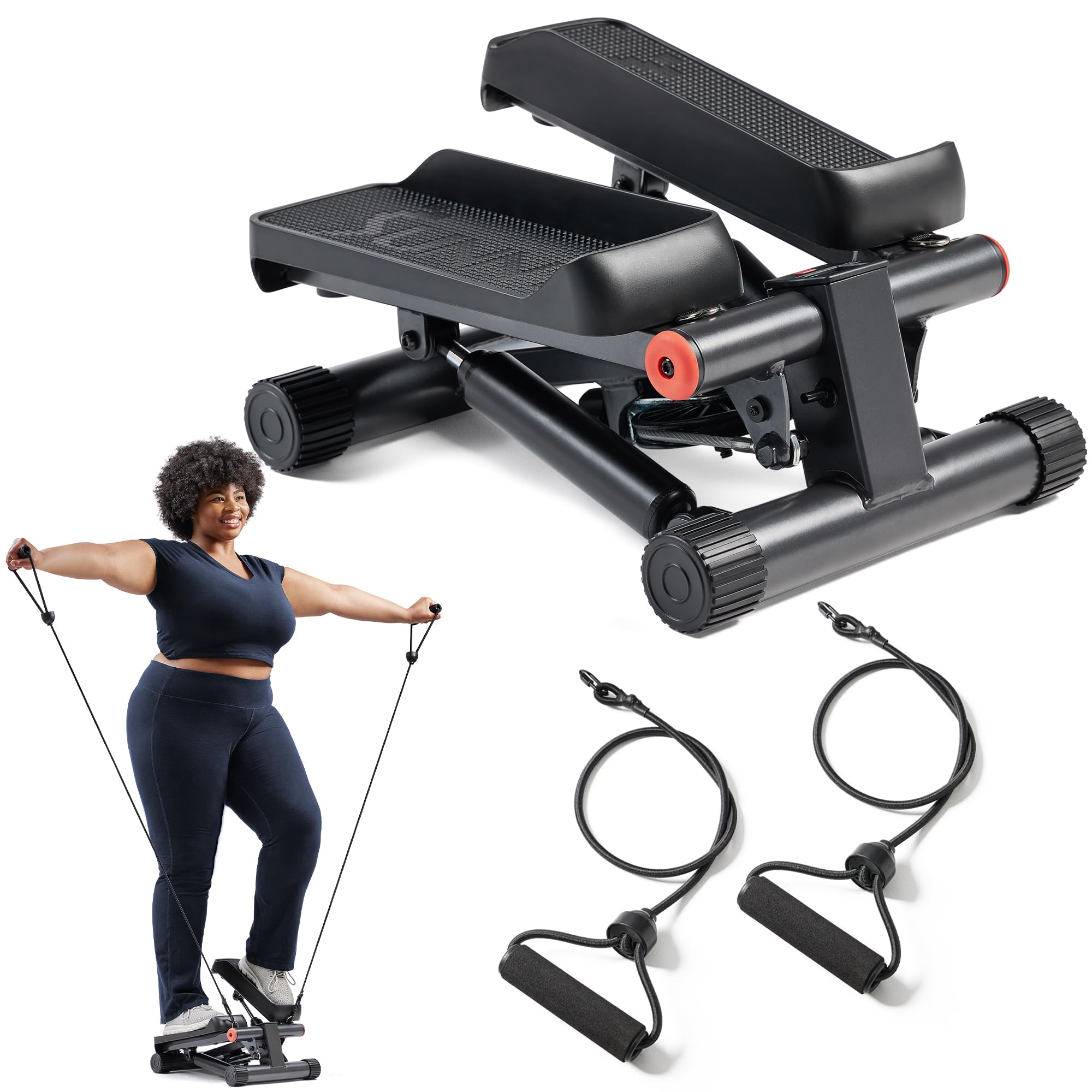 Sunny Health & Fitness Mini Steppers for Exercise at Home, Stair Step Workout Machine with Resistance Bands, Full Body Cardio Equipment with Digital Monitor - No. 012 -S Gronata