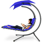 Best Choice Products Outdoor Hanging Curved Steel Chaise Lounge Chair Swing w/Built-in Pillow and Removable Canopy - Navy Blue Gronata
