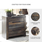 Signature Design by Ashley Wynnlow Rustic 2 Drawer Two Drawer Nightstand, 24.41" Tall, Weathered Gray Gronata